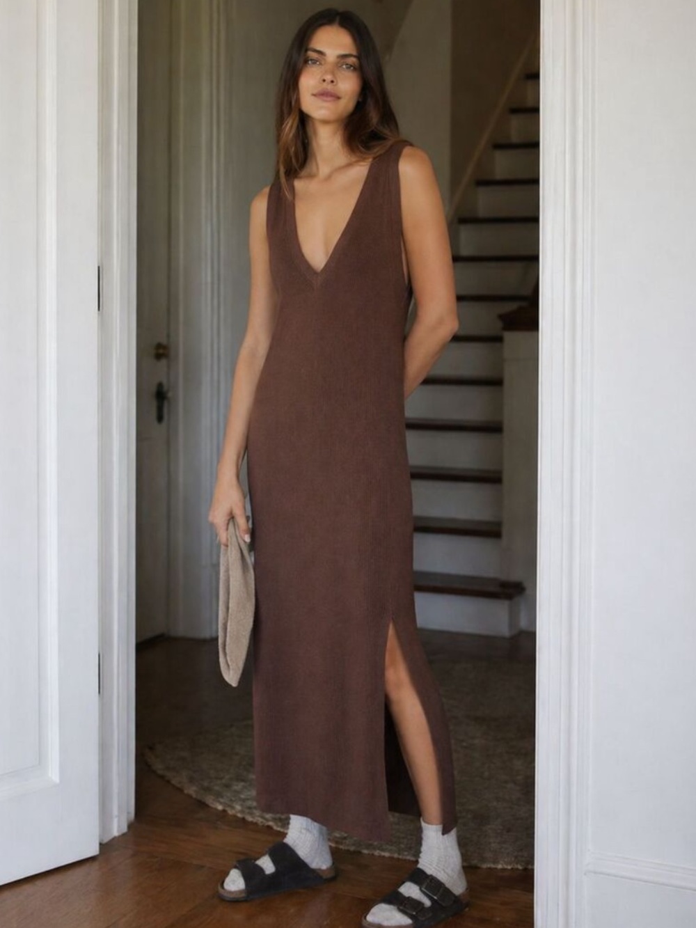Anthropologie Daily Practice Sleeveless V-Neck Maxi Dress with Side Slit